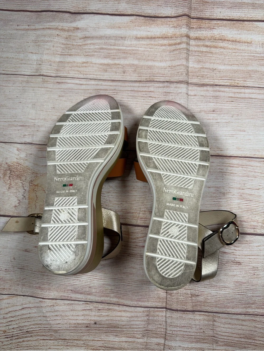 Nero Giardini Metallic Gold & Brown Wedge Sandals